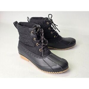 Magellan Outdoor Women's Duck Boots Size 8 B Black Quilted Sherpa Lined Laced